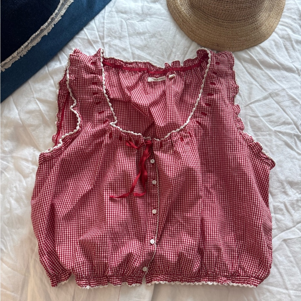 Dôen Red Gingham Traveler Top Womens
